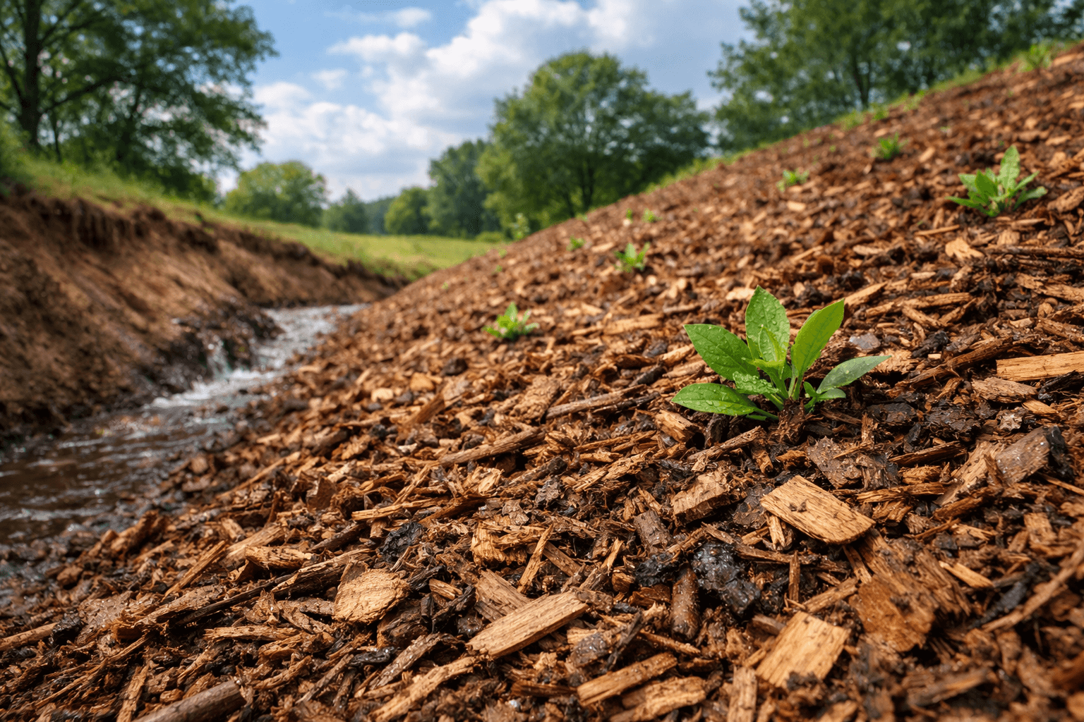 Protective mulch layer enhancing soil health and preventing erosion