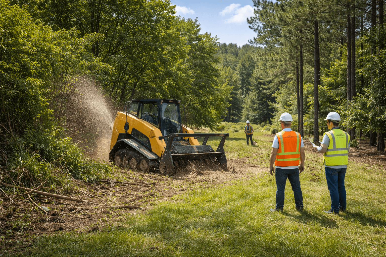 Professional vegetation management clearing overgrown plants to improve land safety and health