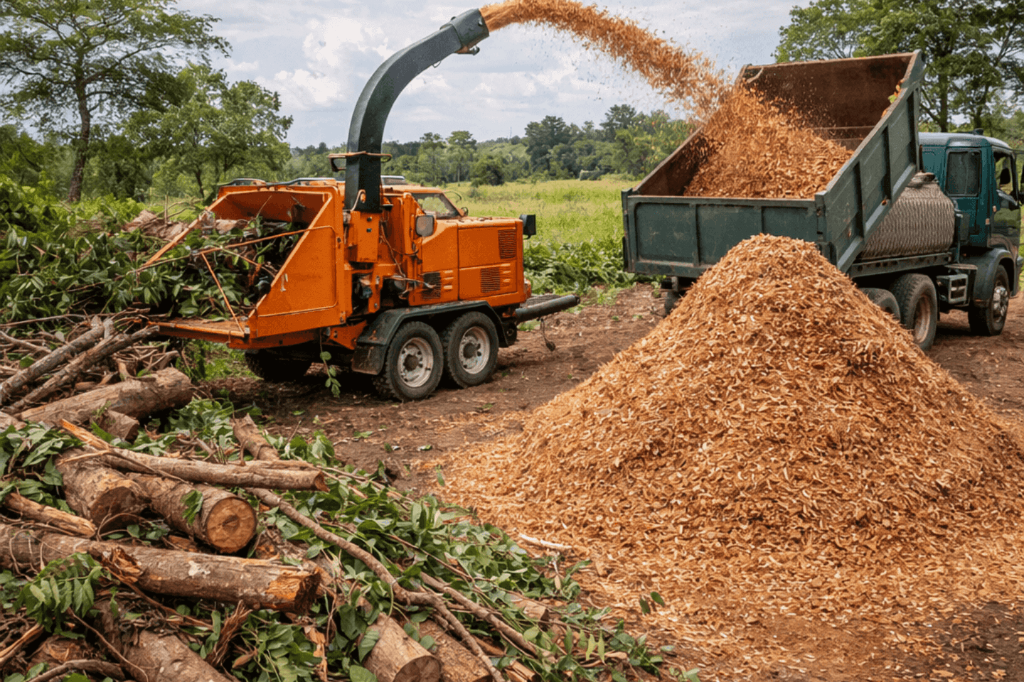 Wood chipping services turning debris into mulch for eco-friendly land management