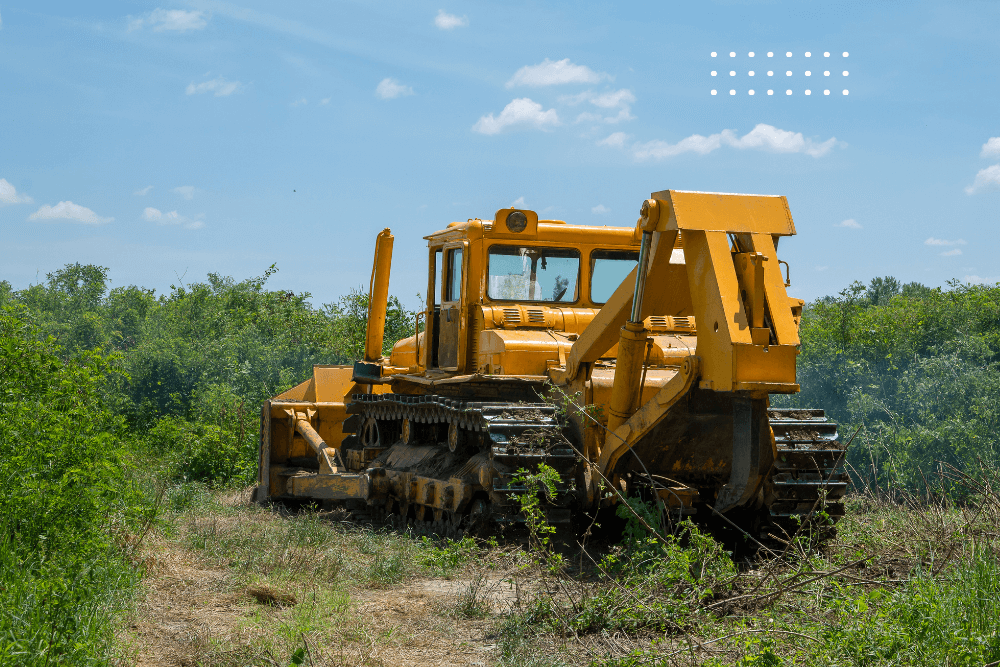 Forestry mulcher grinding brush into mulch on a rural lot
