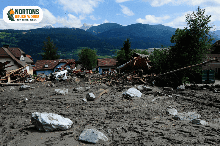 Storm damage cleanup that removes fallen trees and debris